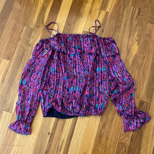 NWT Ramy Brook Women’s Purple and Red Printed Off The Shoulder Blouse Size S