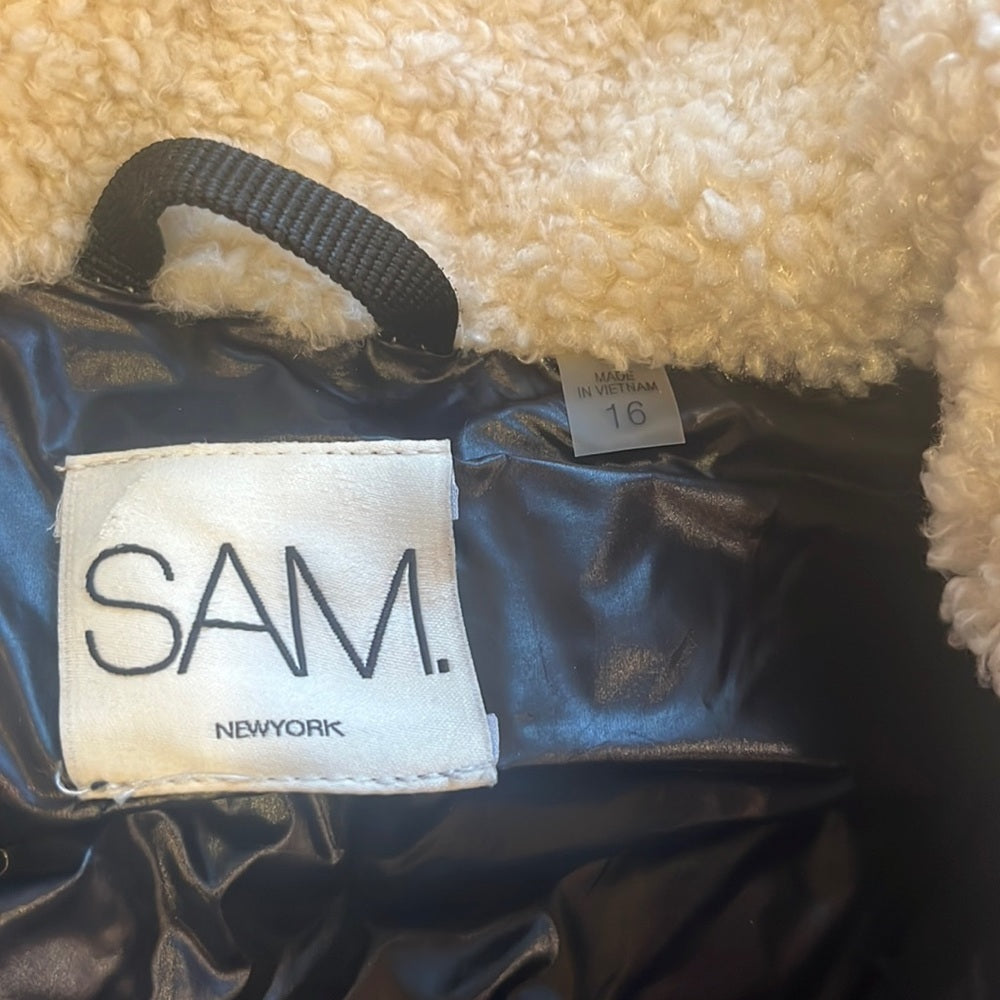 SAM Girls Cream Faux Fur Jacket Size 16