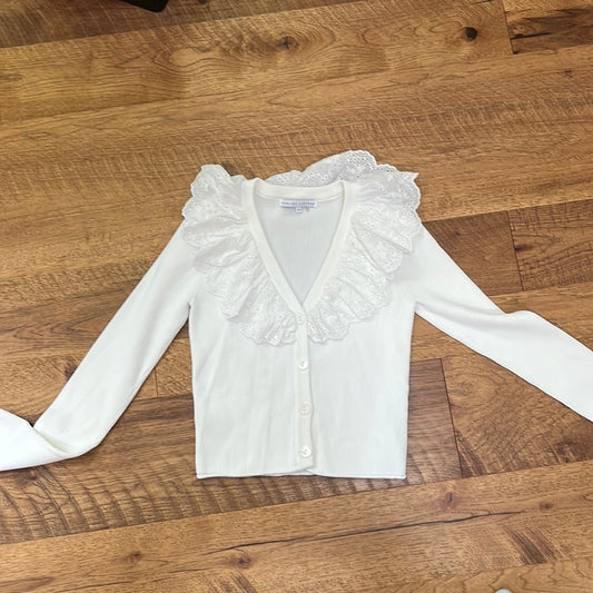 English Factory Women’s Off White Buttoned Sweater with Ruffles Size S