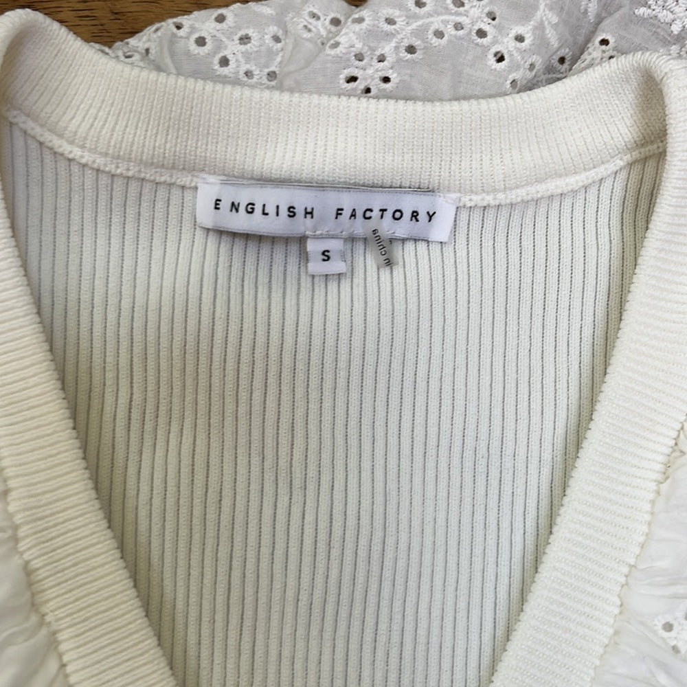 English Factory Women’s Off White Buttoned Sweater with Ruffles Size S