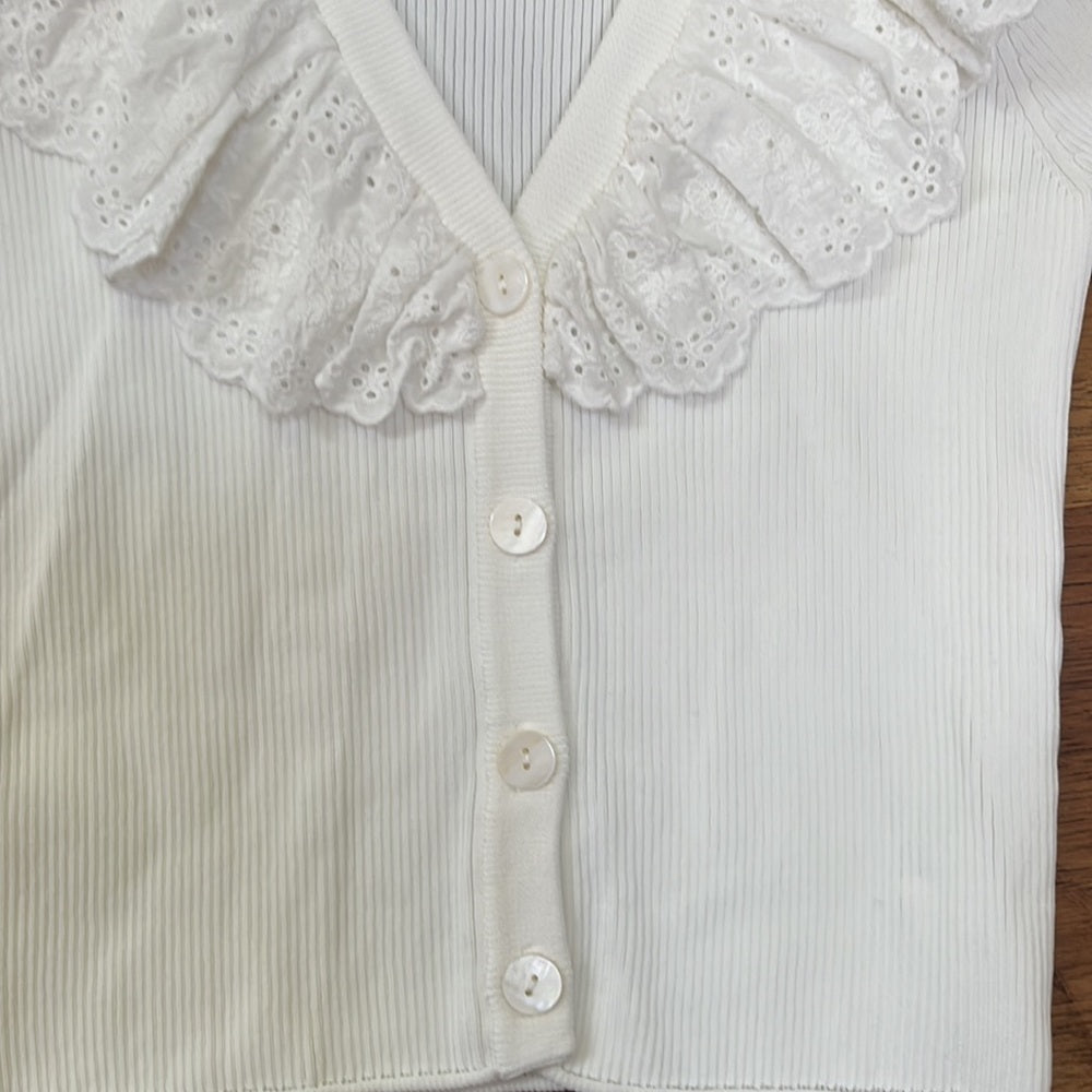 English Factory Women’s Off White Buttoned Sweater with Ruffles Size S