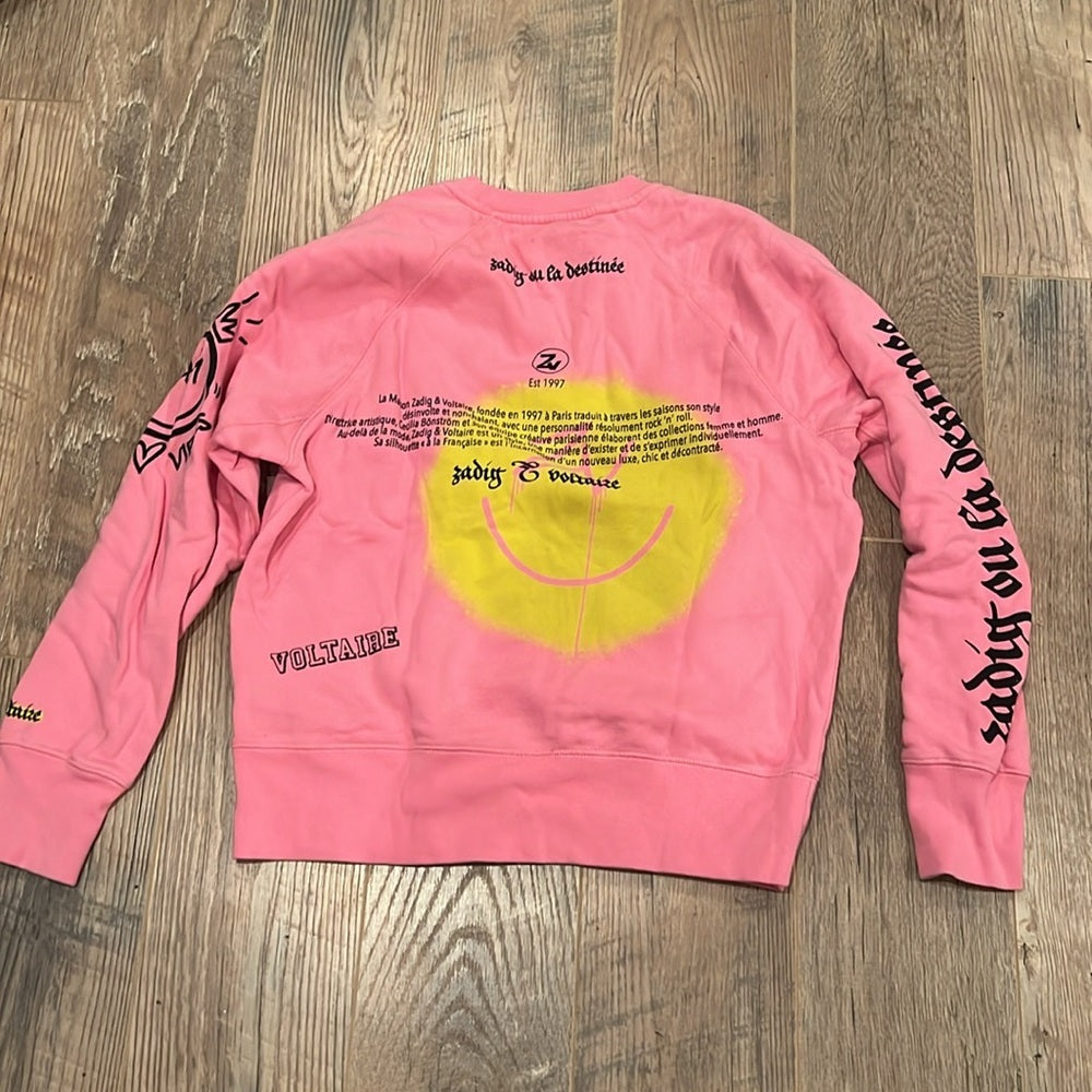 Zadig & Voltaire Women’s Pink Designed Sweatshirt Size Extra Small