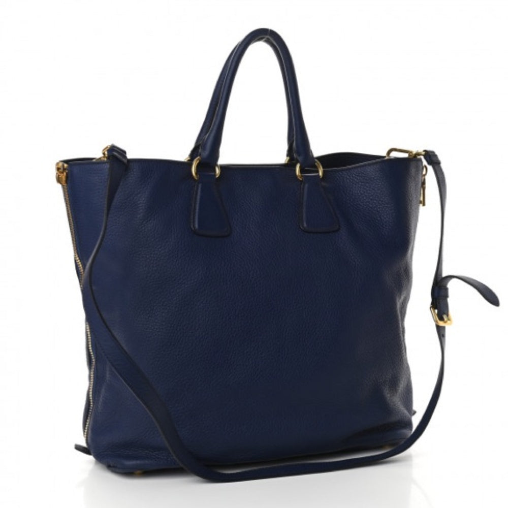 PRADA Vitello Daino Navy Tote Bag with Good Hardware