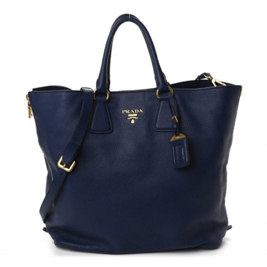 PRADA Vitello Daino Navy Tote Bag with Good Hardware