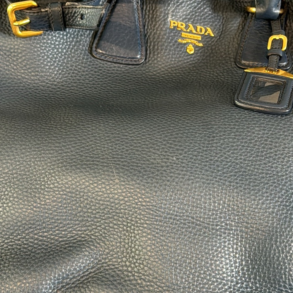 PRADA Vitello Daino Navy Tote Bag with Good Hardware