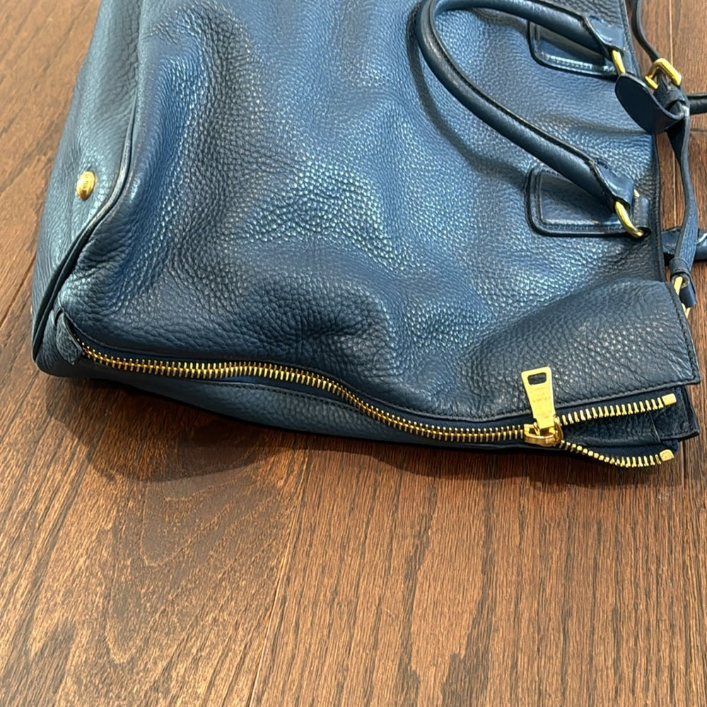 PRADA Vitello Daino Navy Tote Bag with Good Hardware