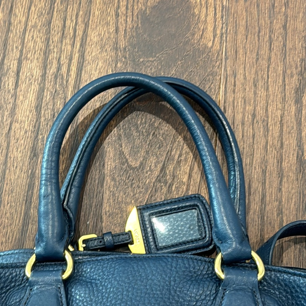 PRADA Vitello Daino Navy Tote Bag with Good Hardware