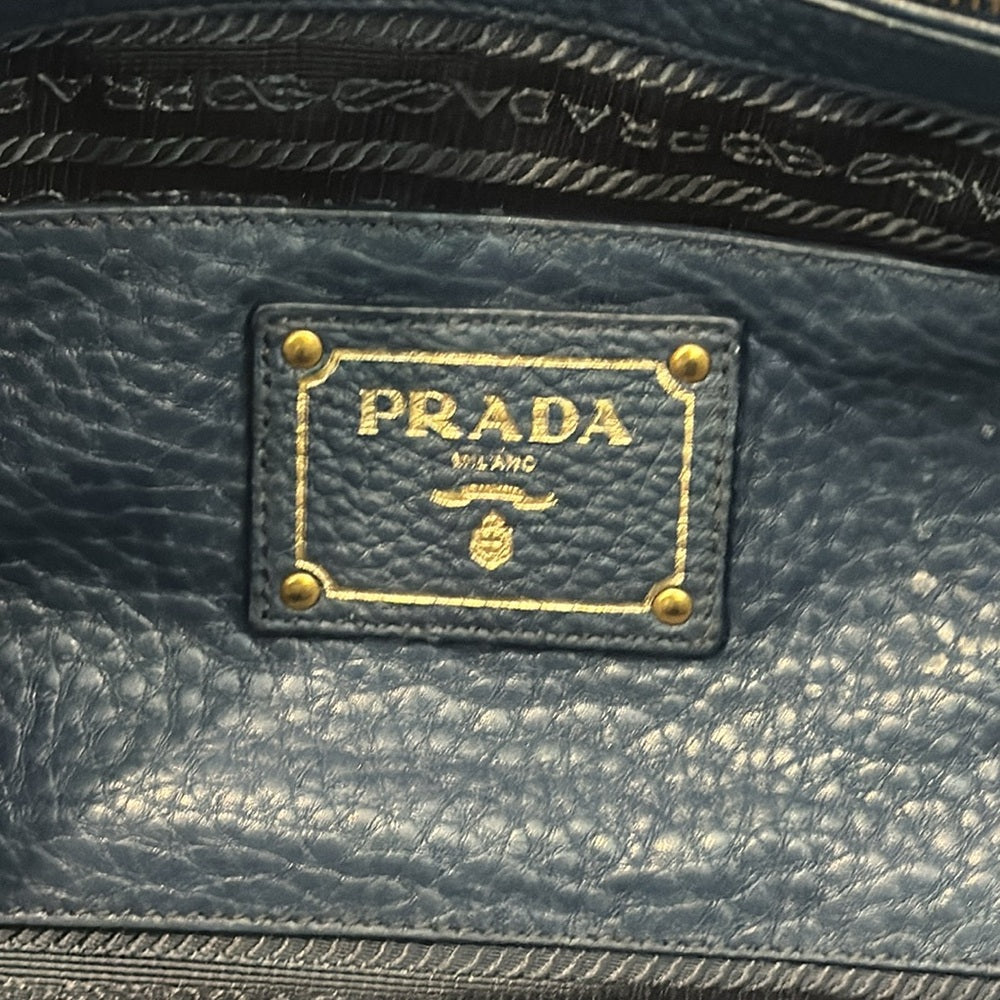 PRADA Vitello Daino Navy Tote Bag with Good Hardware