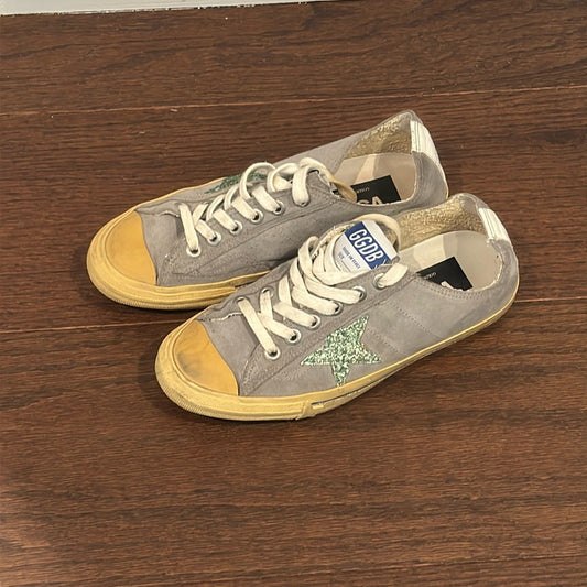 Golden Goose Women’s Grey Suede and Green Star Sneakers Size 38/8