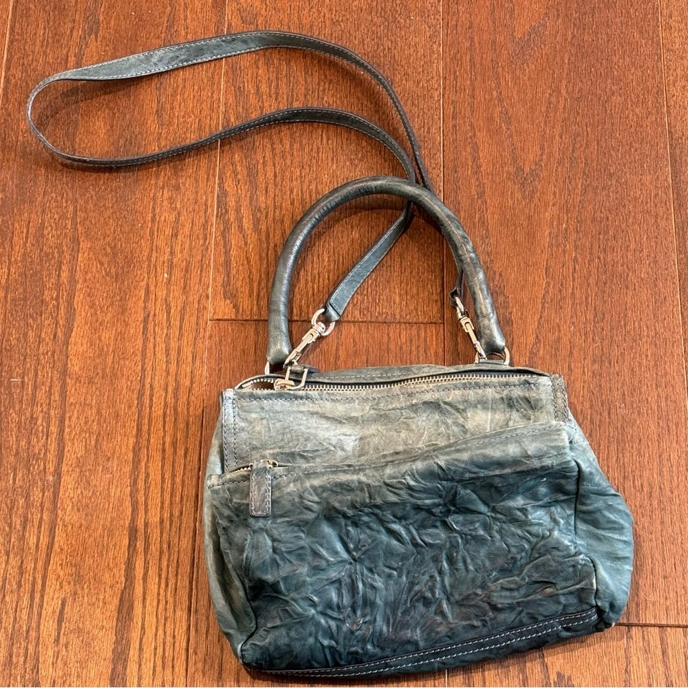 Givenchy Green/Blue Distressed Leather Pandora Messenger Bag