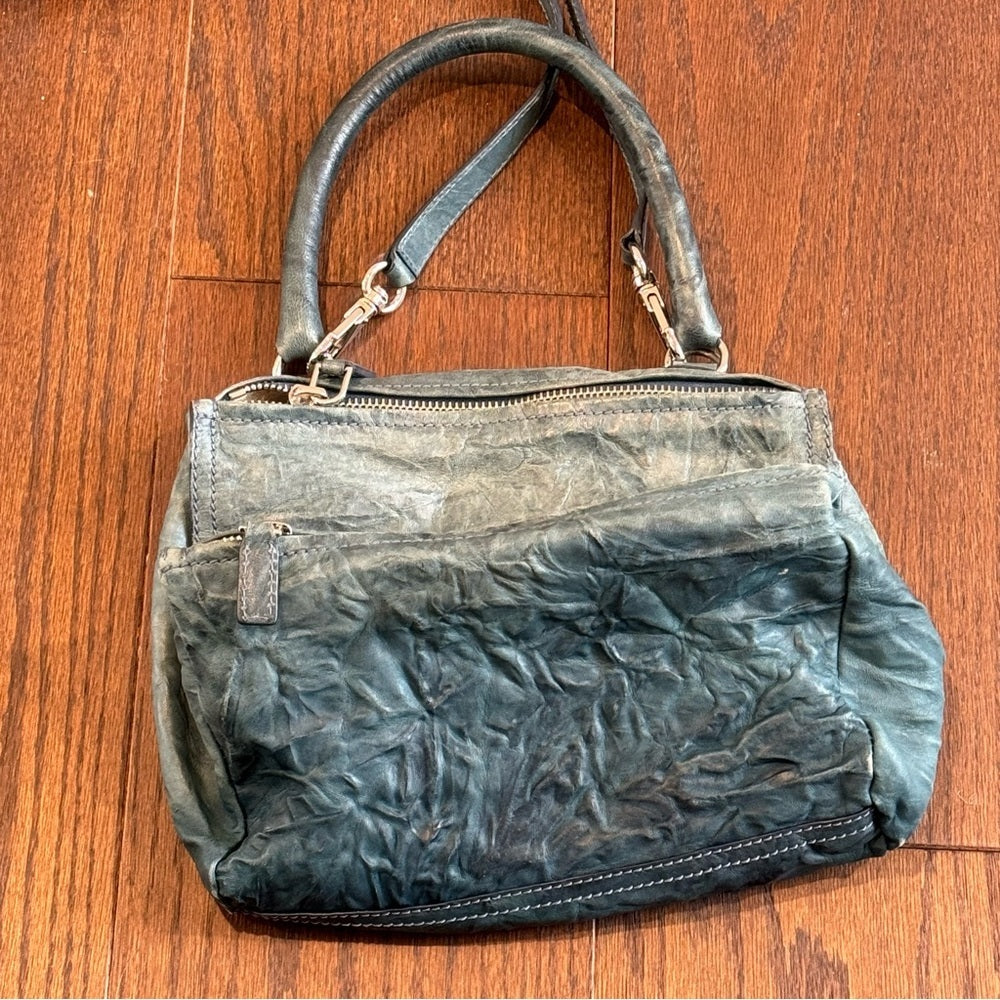 Givenchy Green/Blue Distressed Leather Pandora Messenger Bag