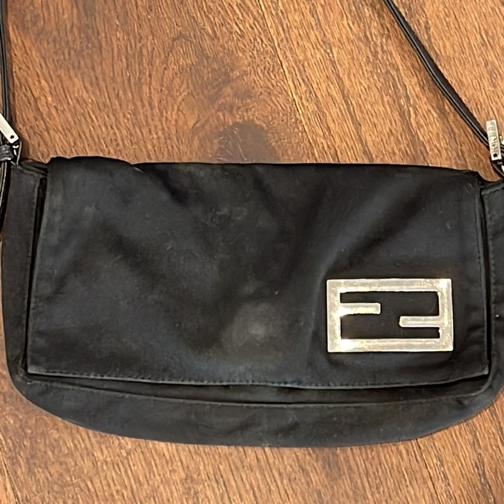 Fendi Black FF Logo Plate Baguette