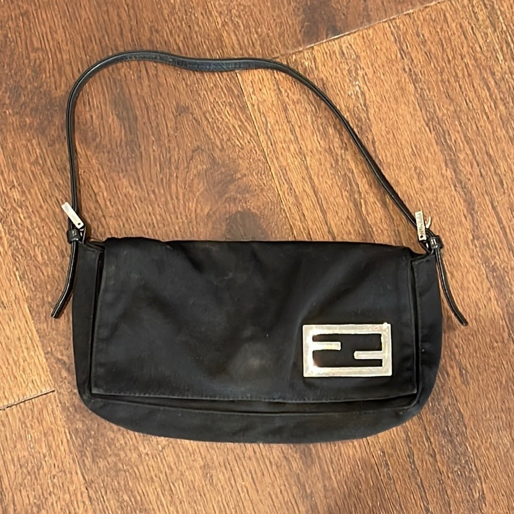 Fendi Black FF Logo Plate Baguette