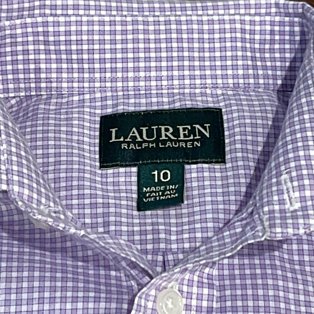 LAUREN boys Button Down Purple and White Shirt Size 10