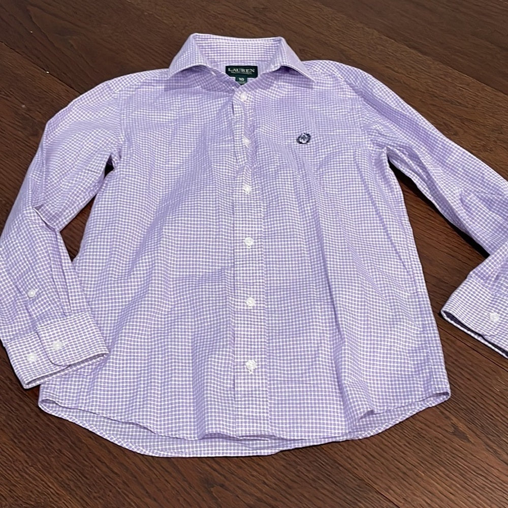 LAUREN boys Button Down Purple and White Shirt Size 10