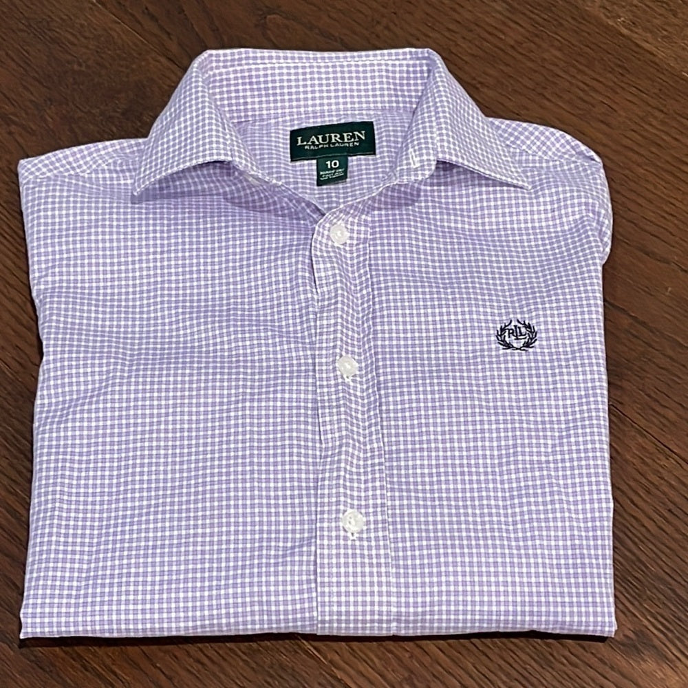 LAUREN boys Button Down Purple and White Shirt Size 10