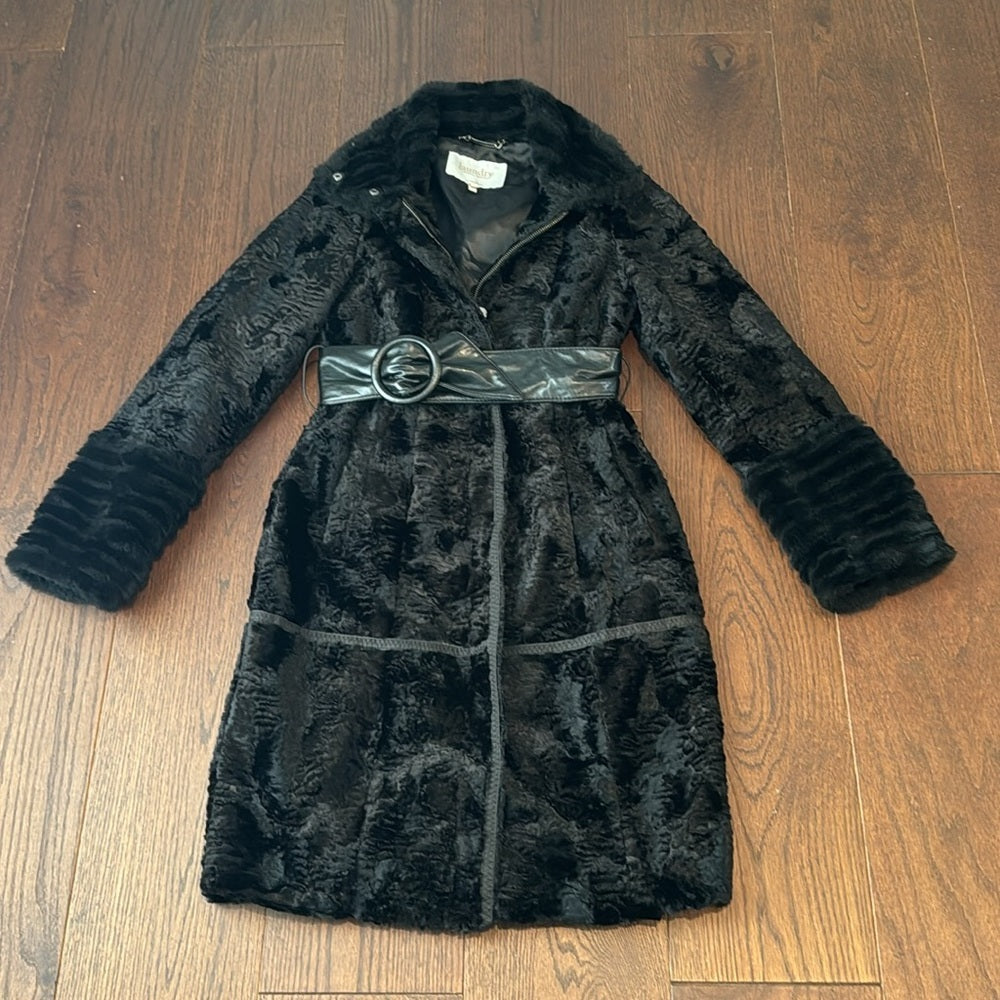 Laundry by Shelli Segal Women’s Faux Fur Black Long Jacket Size XS