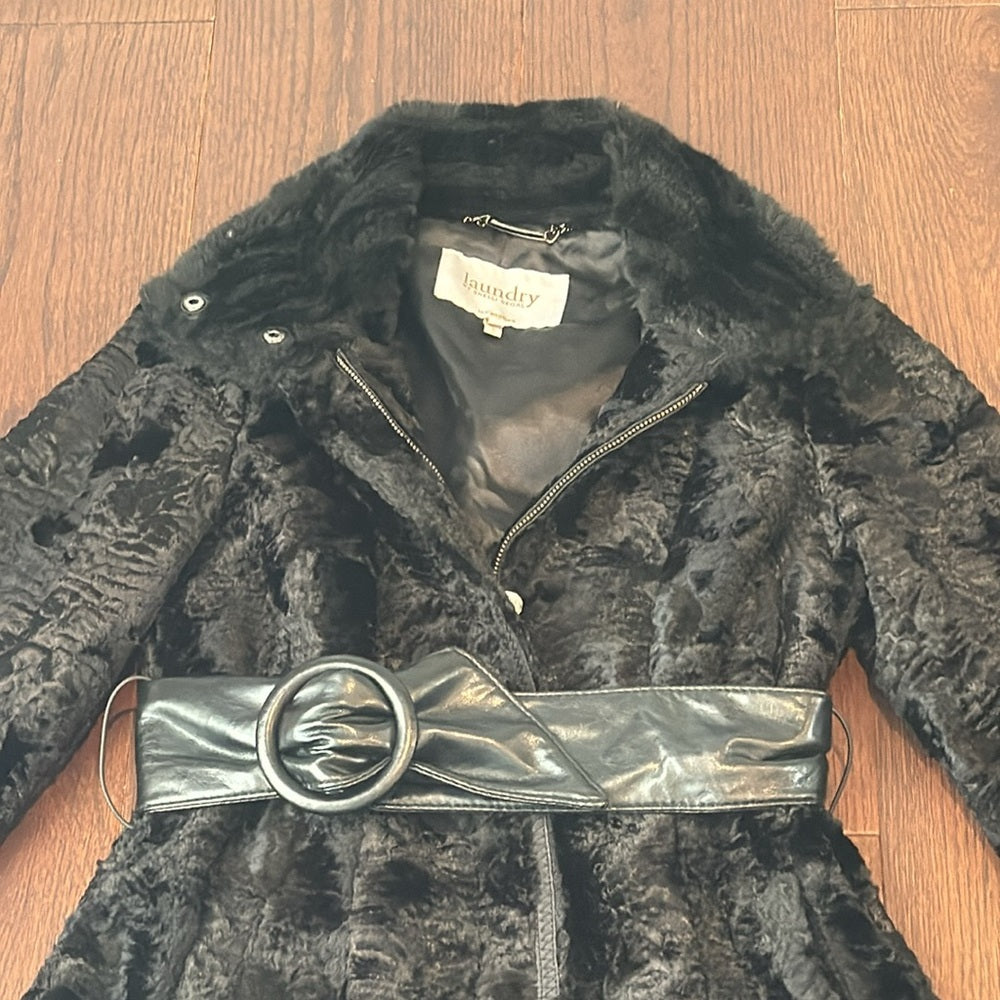 Laundry by Shelli Segal Women’s Faux Fur Black Long Jacket Size XS