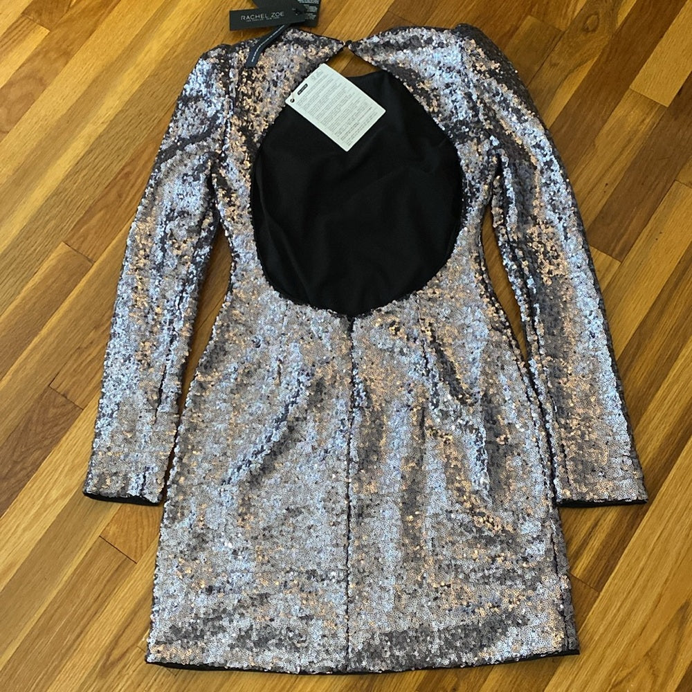 NWT Rachel Zoe Women’s Silver Sequin Long Sleeve Dress Size 4