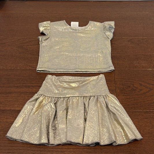 NWT Random Hearts Metallic Top and Ruffle Skirt Size 6