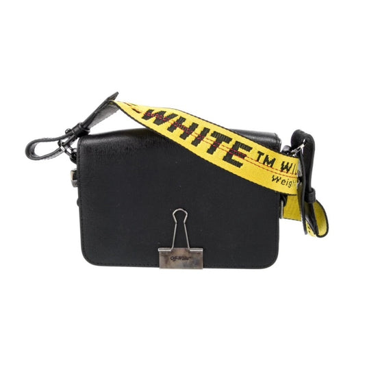 Off White Binder Clip Black Leather Crossbody Bag