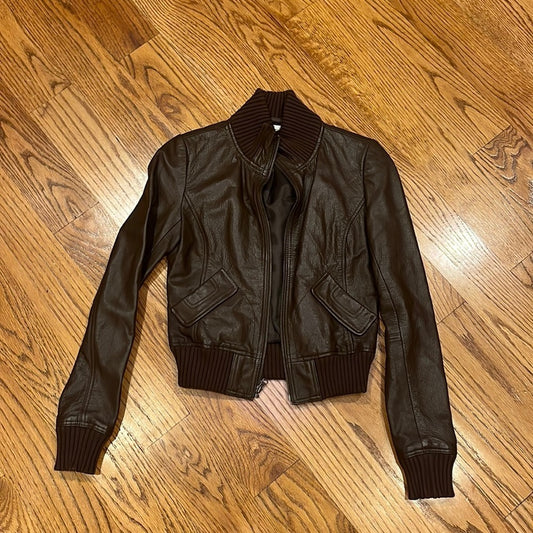 Frenchi Women’s Brown Leather Jacket Size S