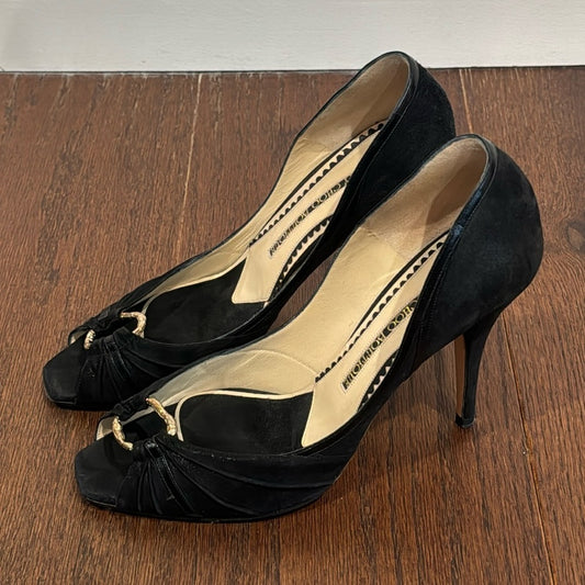 Jimmy Choo Boutique Black Suede Peep Toe Pumps Size 40.5/0.5