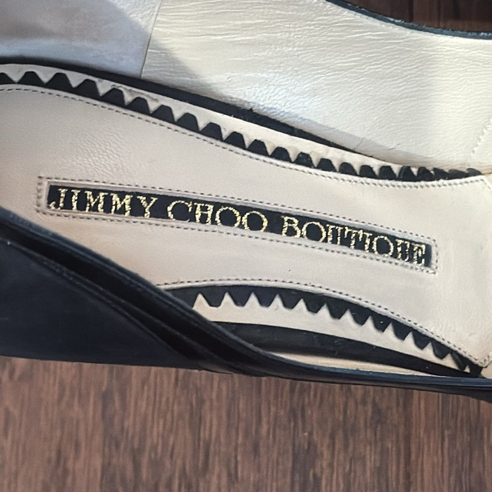 Jimmy Choo Boutique Black Suede Peep Toe Pumps Size 40.5/0.5