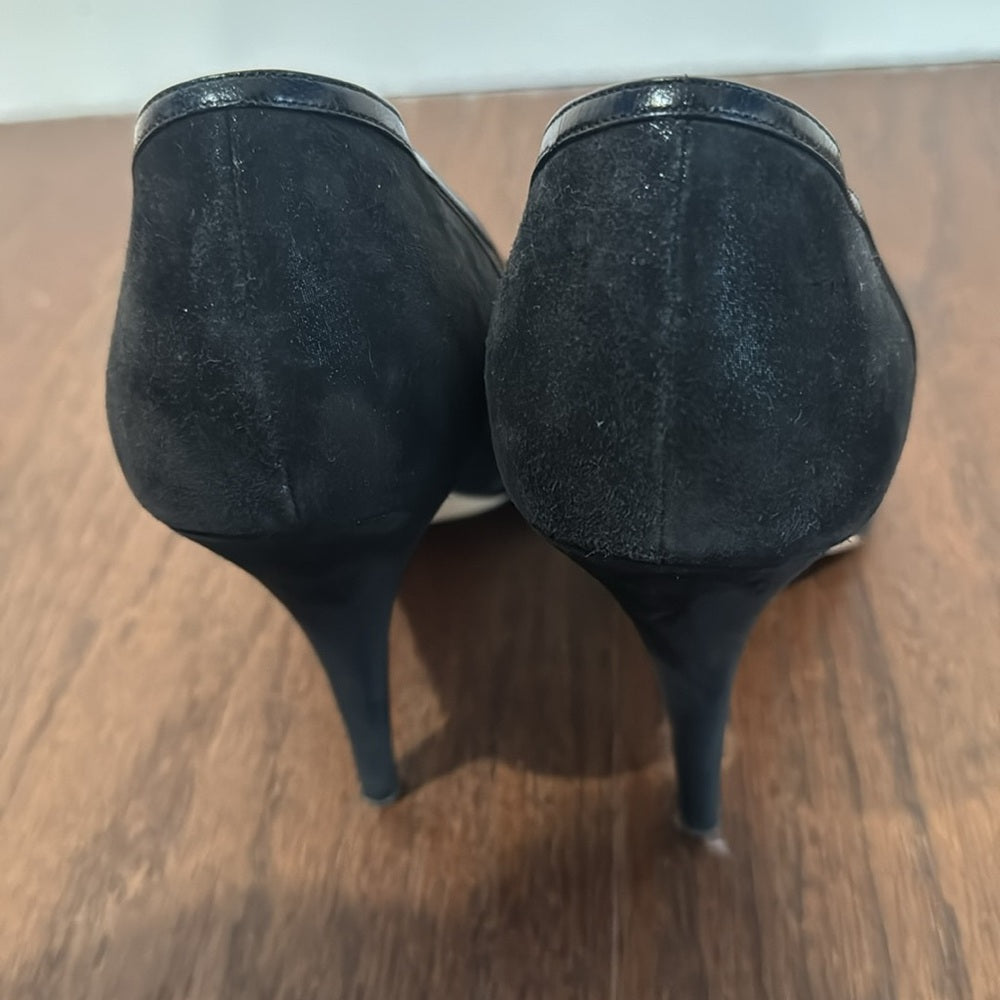 Jimmy Choo Boutique Black Suede Peep Toe Pumps Size 40.5/0.5