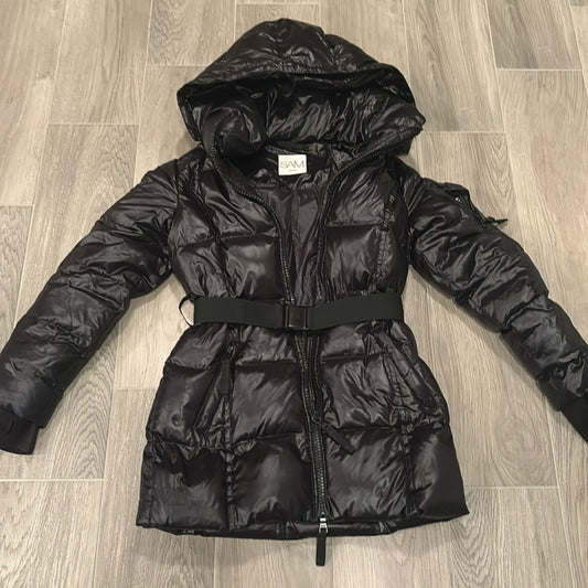 SAM. Girls Black Soho Belted Down Puffer Jacket Size 12