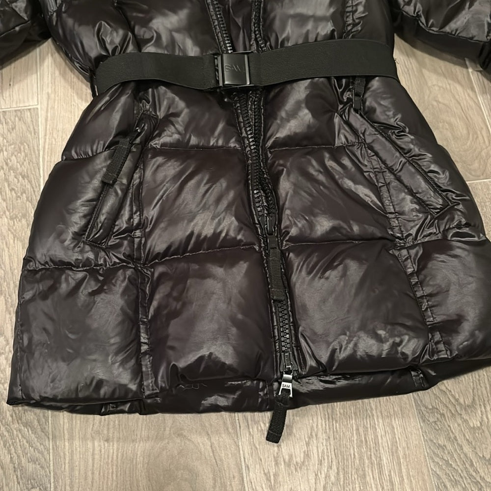 SAM. Girls Black Soho Belted Down Puffer Jacket Size 12