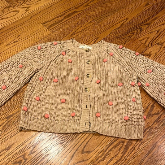 The GREAT Woman’s Tan Cardigan With Pink Pom Poms Size 0