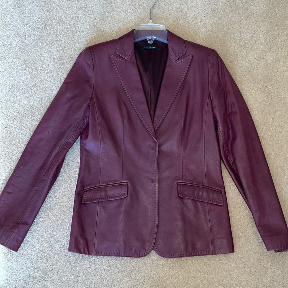 Elie Tahiti Wine Color Leather Jacket Size 8