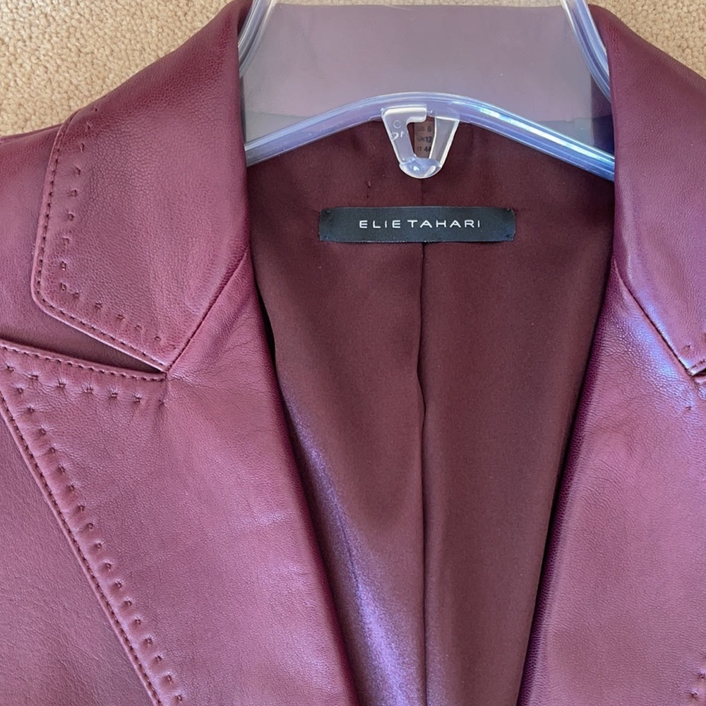 Elie Tahiti Wine Color Leather Jacket Size 8