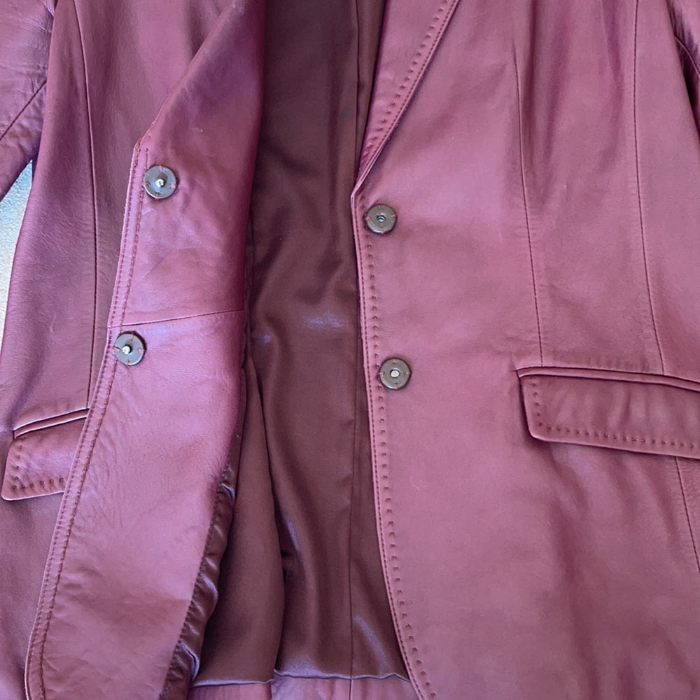 Elie Tahiti Wine Color Leather Jacket Size 8