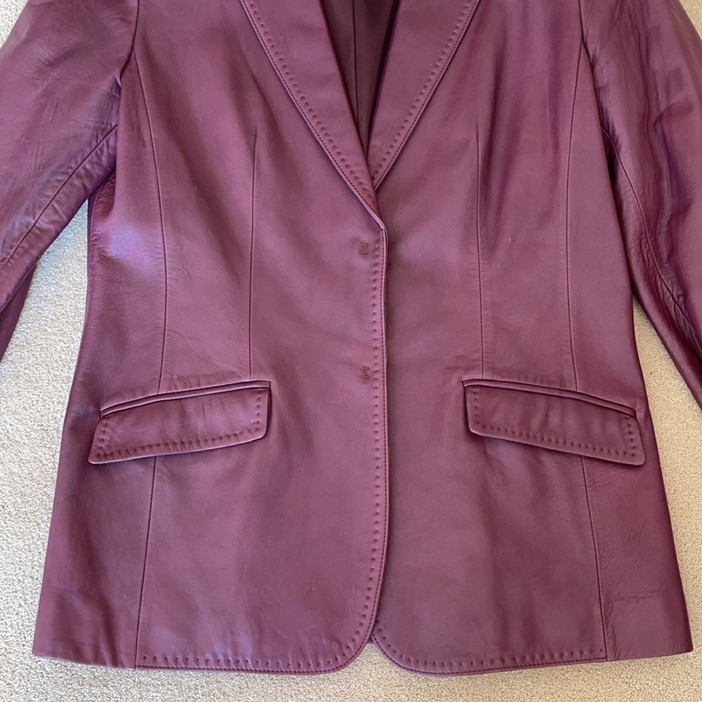 Elie Tahiti Wine Color Leather Jacket Size 8