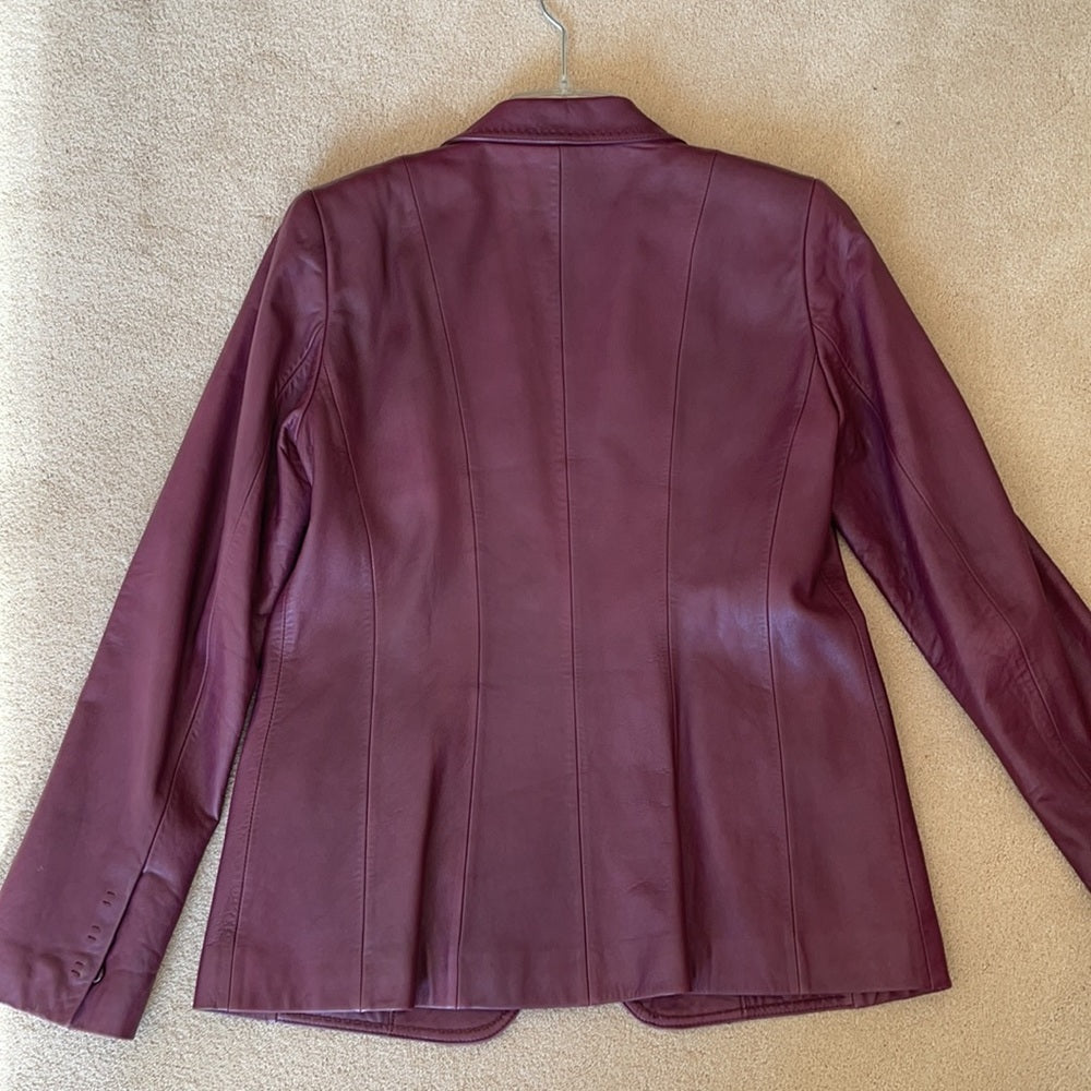 Elie Tahiti Wine Color Leather Jacket Size 8