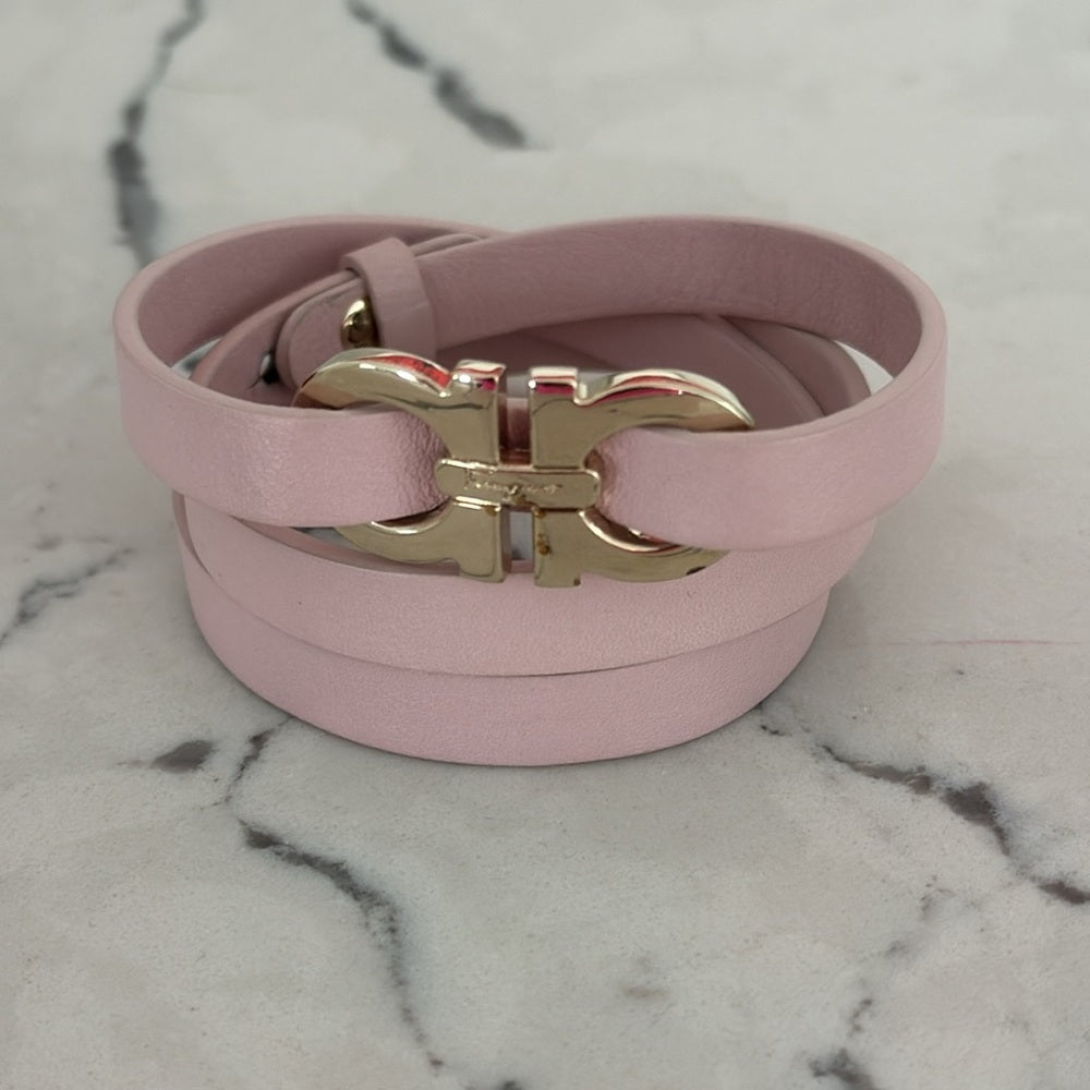 Salvatore Ferragamo Light Pink Leather Bracelet with Silver Hardware