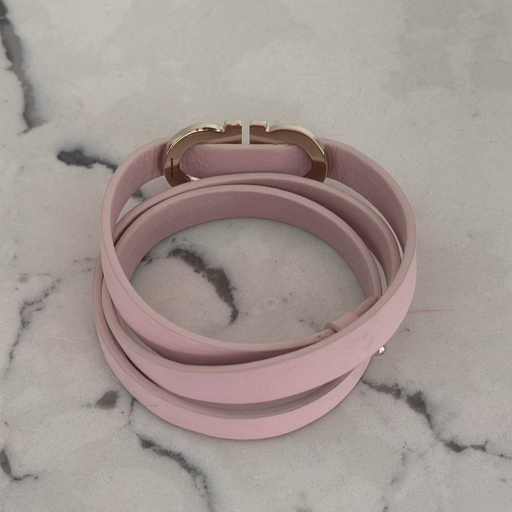 Salvatore Ferragamo Light Pink Leather Bracelet with Silver Hardware