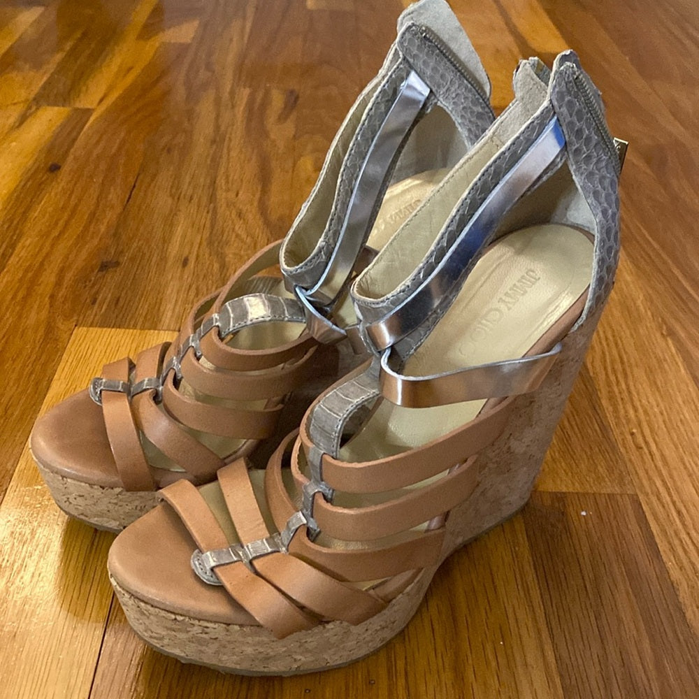 Jimmy Choo Women’s Brown and Gray Wedge Heels Size 37.5