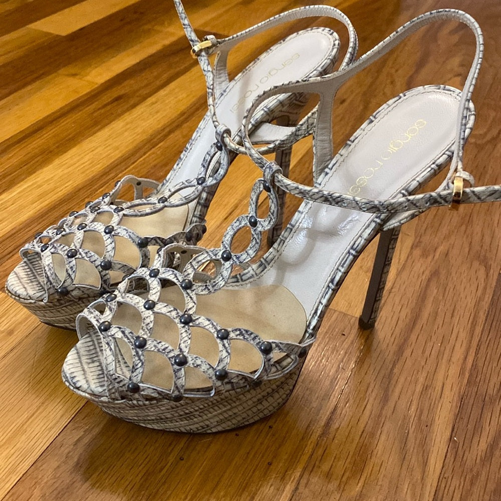 Sergio Rossi Women’s Gray Snakeskin Heels Size 37.5