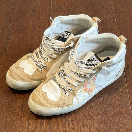 Golden Goose Women’s White Leather Tie Dye Star Mid Samara Sneakers Size 37/7