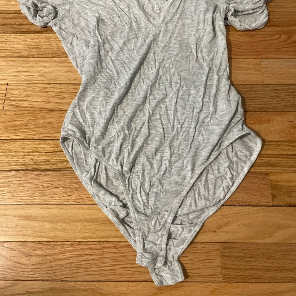 Free People Grey V-Neck Bodysuit Size Large