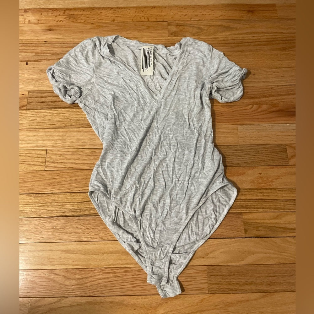 Free People Grey V-Neck Bodysuit Size Large