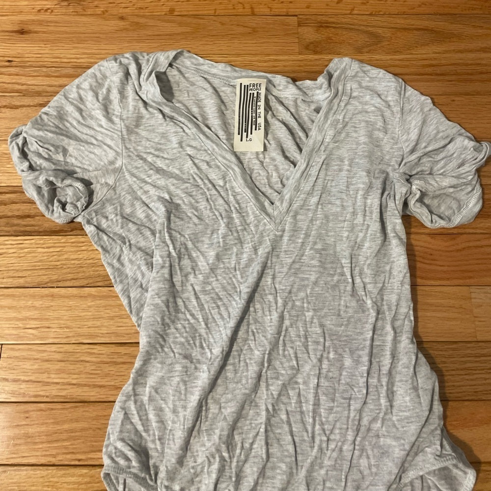 Free People Grey V-Neck Bodysuit Size Large