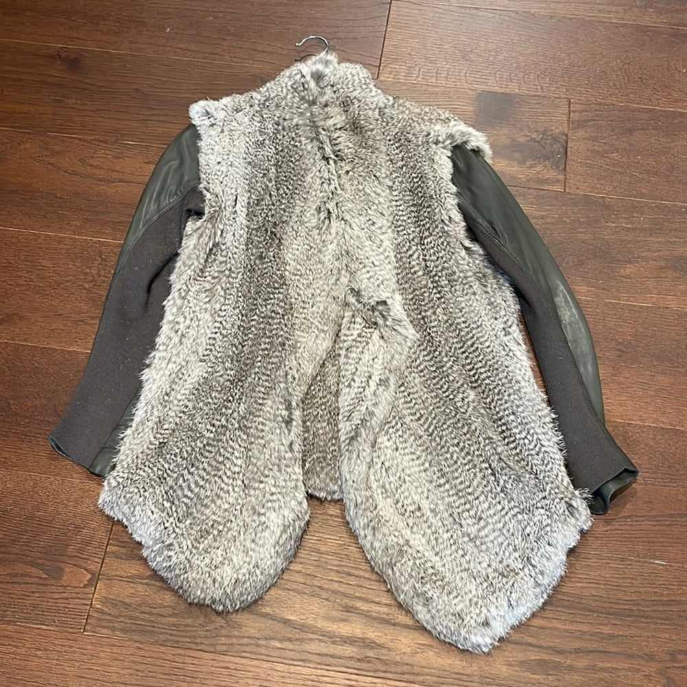 June Women’s Rabbit Fur and Grey Leather Jacket Size Large