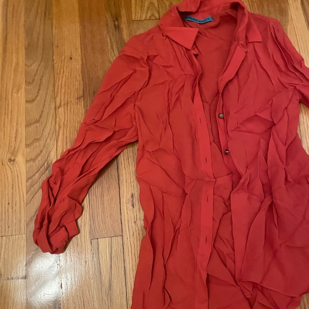 Alice + Olivia Red Button Down Long Sleeve