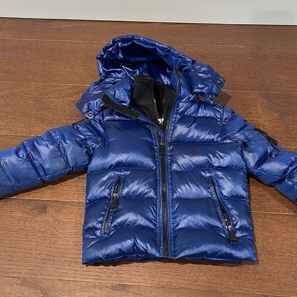 Sam Navy and Black Boys Hooded Down Jacket Size 6