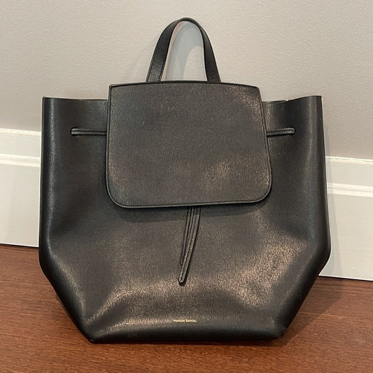 Mansur Gavriel Drawstring Black Leather Backpack