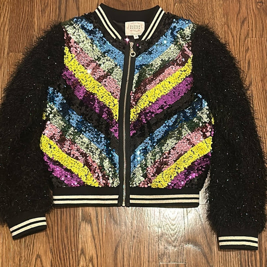 Hannah Banana Girls Rainbow Sequin Jacket With Black Sleeves, Size 12